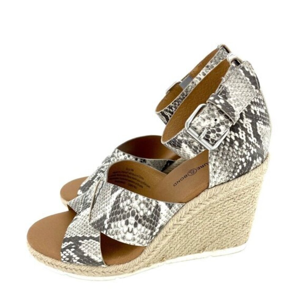 Treasure Bond Sandal Open Toe Wedge Espadrille Snake Print Ankle Strap SZ 5 SH36